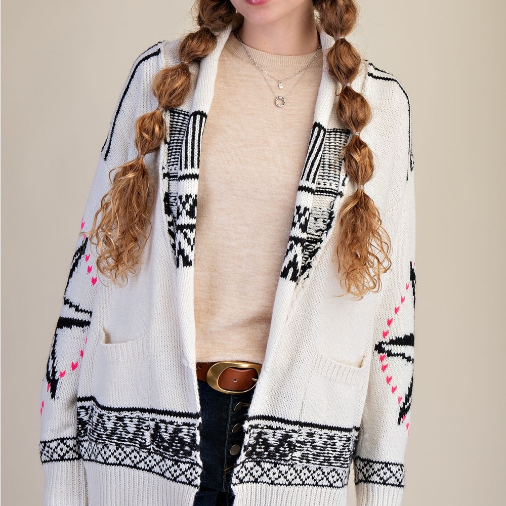 NWT Easel Black and White Patterned Cardigan